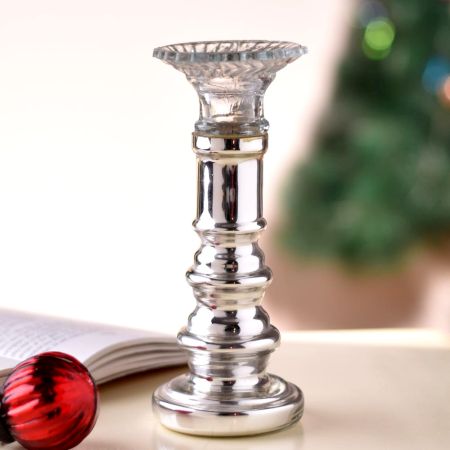 Decorative Candle Holders Made of Premium Glass in Silver Finish